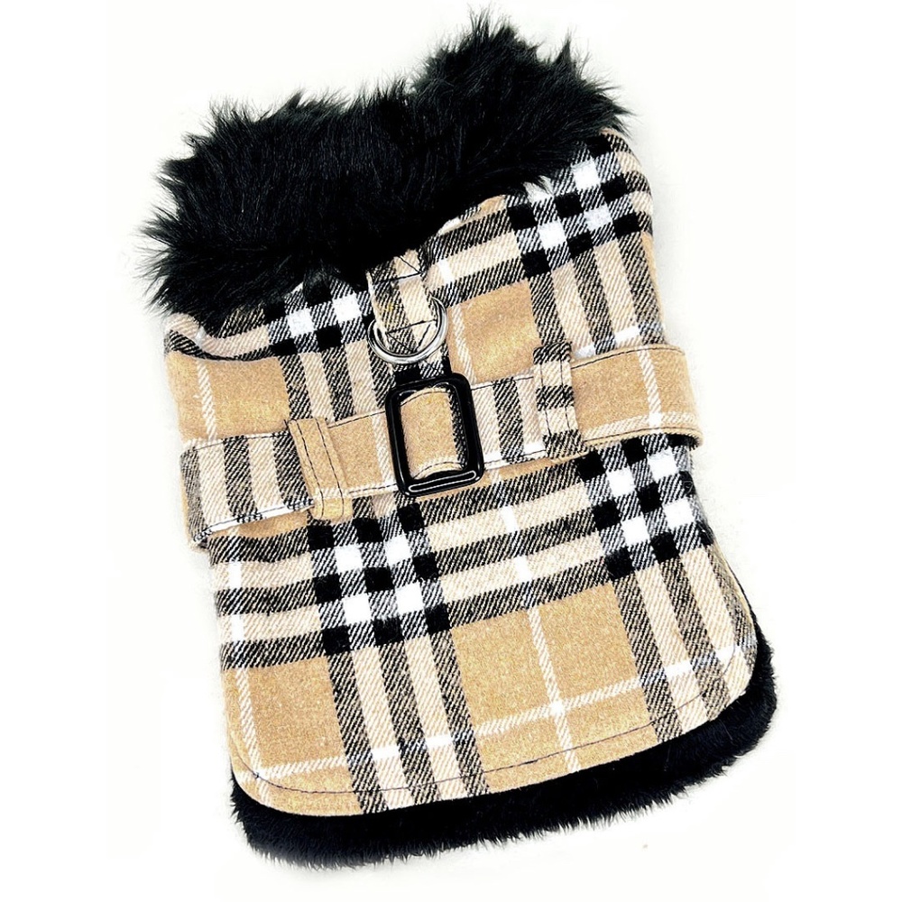 Fur Lined Tan Plaid Coat